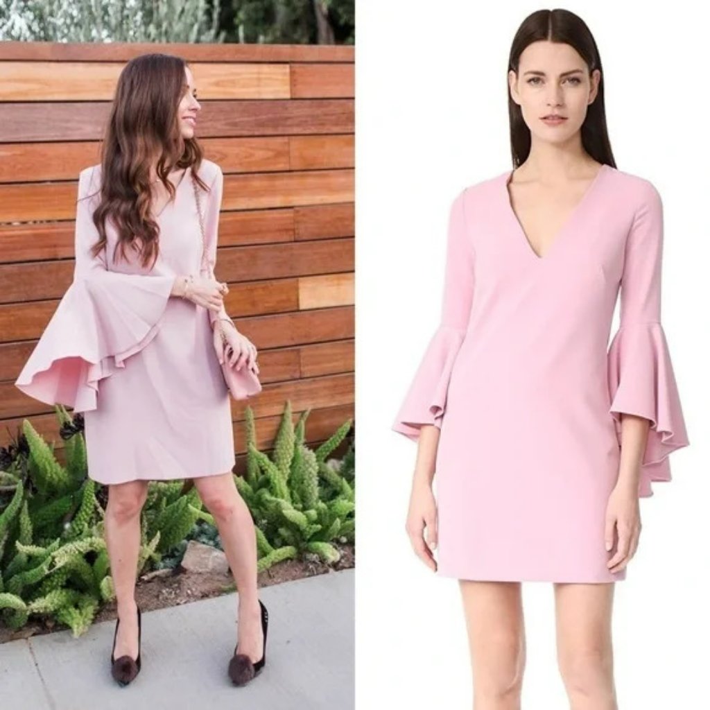 Milly Pink Petal Bell Sleeve Italian Cady Nicole Dress. Sz 2